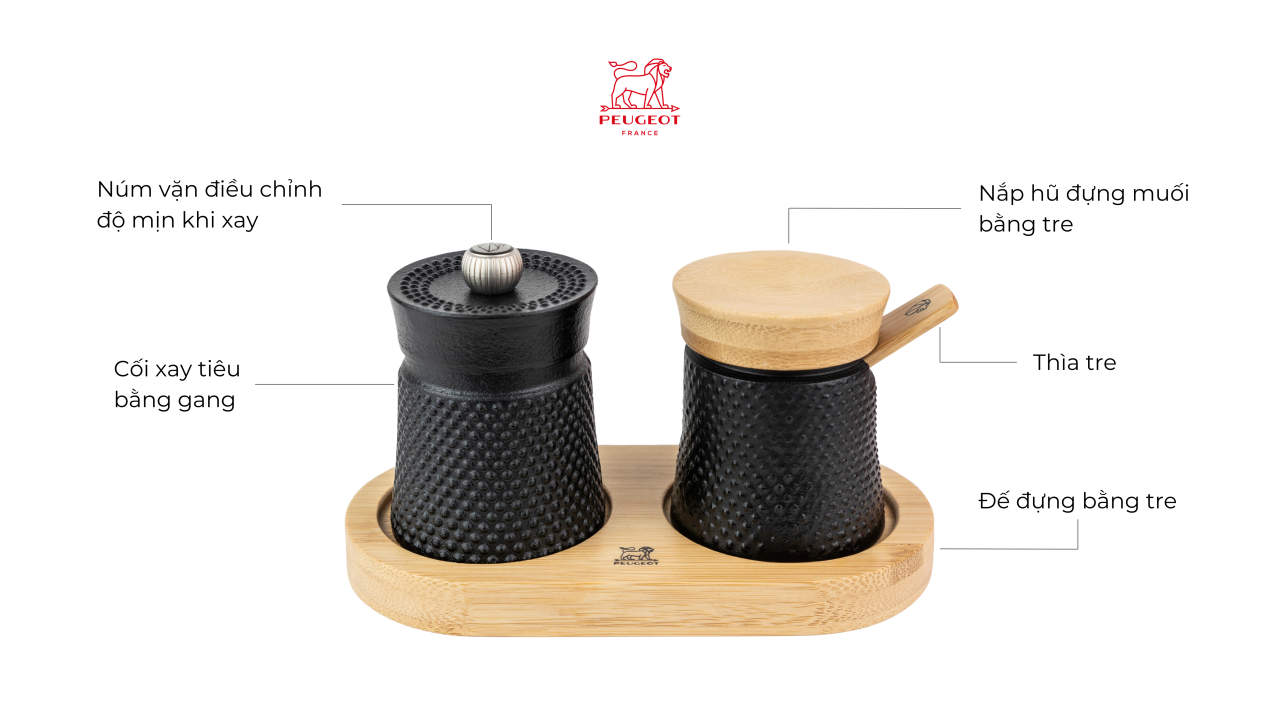 Set cối xay - hũ đựng muối Peugeot Bali Spice Palace
