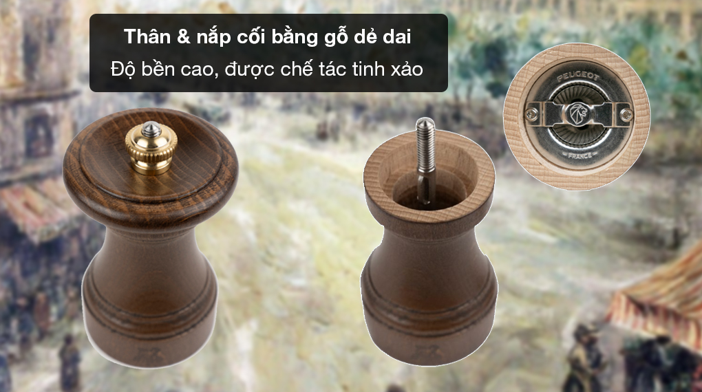 Cối xay muối thủ công Peugeot 44886 Bistro 1874 Limited Edition 10 cm - Chất liệu thân và nắp bằng gỗ dẻ dai